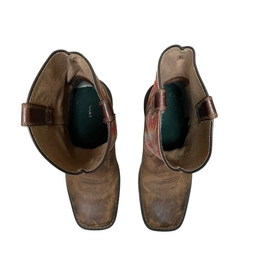 Ariat Kids Work Hog Size 6 Square Toe Distressed Western Boots Tan Red 10007837